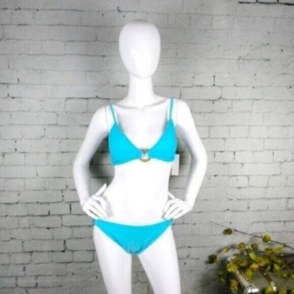 Halcurt Women's Ring Triangle Bikini In Aqua Size Medium - Picture 1 of 8